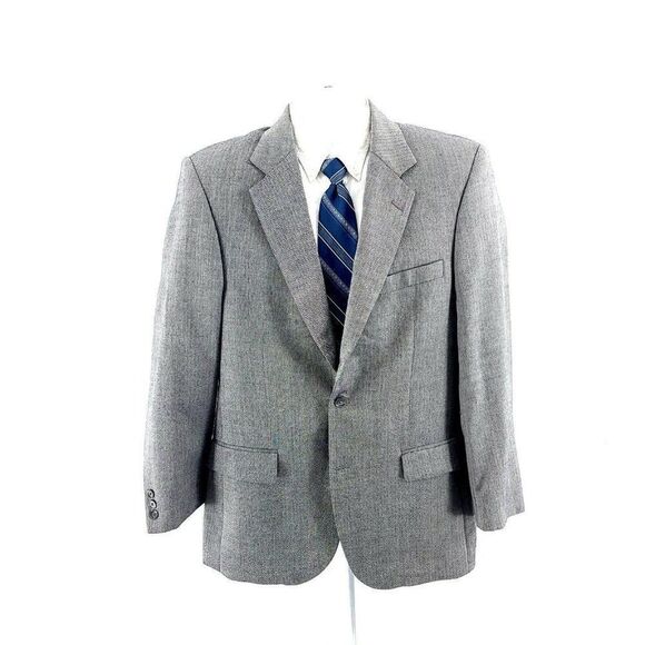 Alan Flusser Silk Worsted Wool Gray Herringbone 2 Button Blazer 40R - Picture 4 of 14